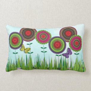 Coussin Rectangle Fleurs de prairie et papillons capricieux