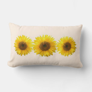Coussin Rectangle Fleurs de soleil jaunes modernes sur l'ivoire