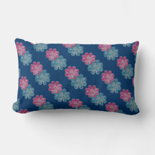 Coussin Rectangle Fleurs de verre (rose/turquoise/marine)