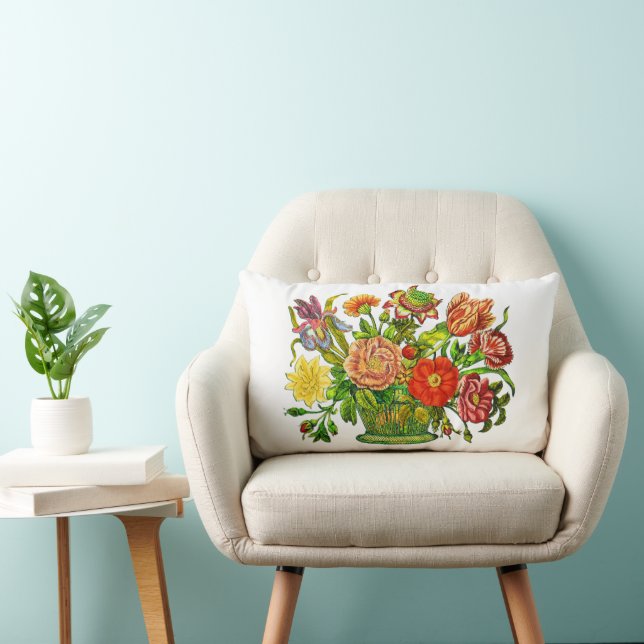 Coussin Rectangle Fleurs d'été en panier, Art Vintage (Chaise)