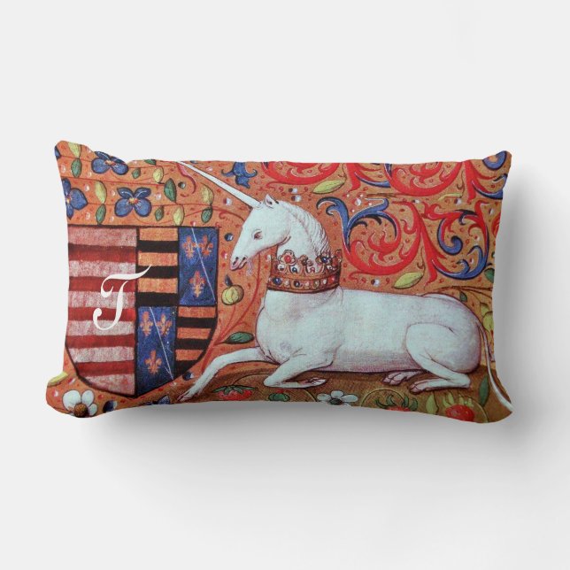 COUSSIN RECTANGLE FLEURS D'IMAGINAIRE ET D'UNICORNE, MOTIFS FLORAUX  (Recto)