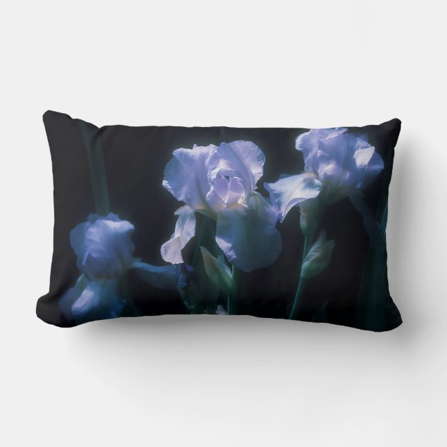 Coussin Rectangle Fleurs d'Iris au Tapis de Plage au Crépuscule (Recto)