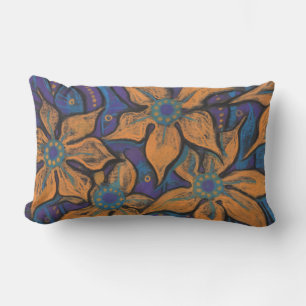Coussin Rectangle Fleurs d'or, peinture décorative, pastel, flore