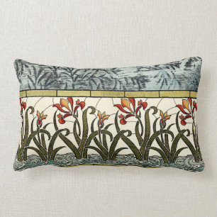 Coussin Rectangle Fleurs en verre tendu avec bordure en tan