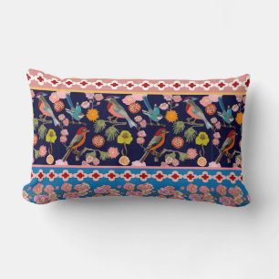 Coussin Rectangle Fleurs estivales florissantes et oiseaux paradisia