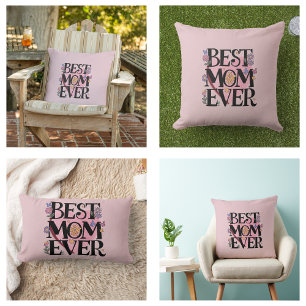 Coussin Rectangle Fleurs et cœur rose de la meilleure maman qui soit