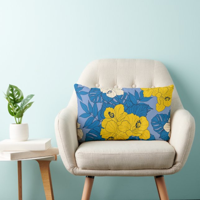 Coussin Rectangle Fleurs et feuilles d'Hibiscus  (Chaise)