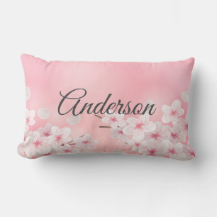 Coussin Rectangle Fleurs Florales Rose Blanc Cerisier Monogramme