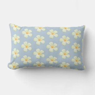 Coussin Rectangle Fleurs Frangipani Plumeria sur Bleu Merveilleux