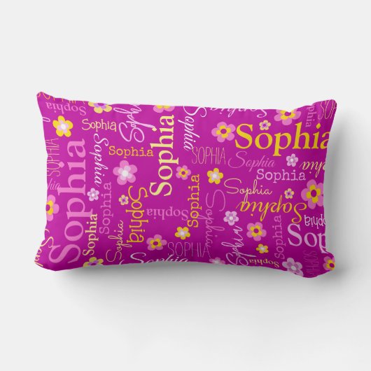 Coussin Rectangle Fleurs graphiques rose violet nom du texte personn (Verso)