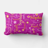 Coussin Rectangle Fleurs graphiques rose violet nom du texte personn (Recto)