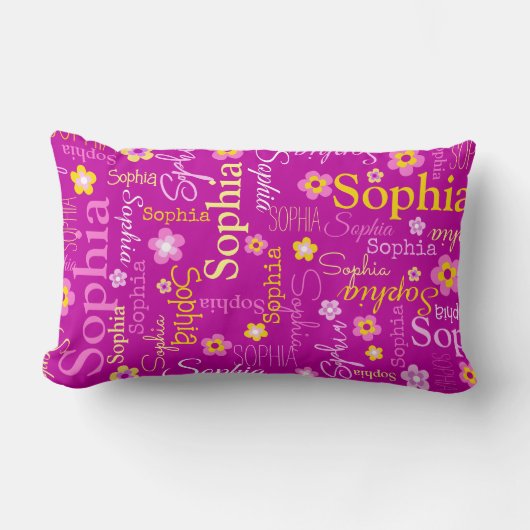 Coussin Rectangle Fleurs graphiques rose violet nom du texte personn (Recto)