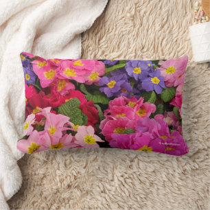 Coussin Rectangle Fleurs Primules couleur Medley rose bleu violet