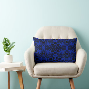 Coussin Rectangle Fleurs psychédéliques & Coeur bleu foncé