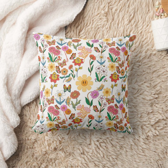 Coussin Rectangle Fleurs psychédéliques Motif x4 (Couverture)
