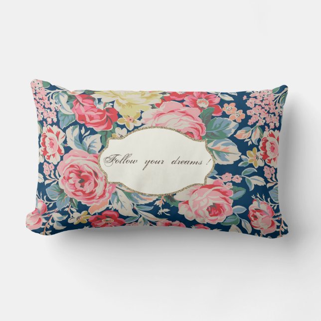 Coussin Rectangle Fleurs Romantiques Adorables - Message Motivationn (Recto)