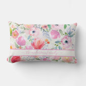 Coussin Rectangle Fleurs rose saumon écriture nom de famille bohème (Recto)