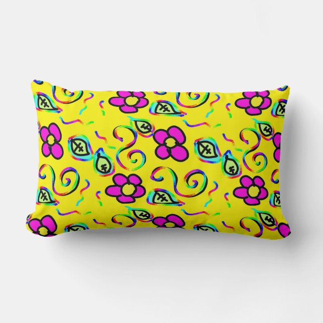 Coussin Rectangle fleurs roses avec un arrière - plan jaune (Recto)