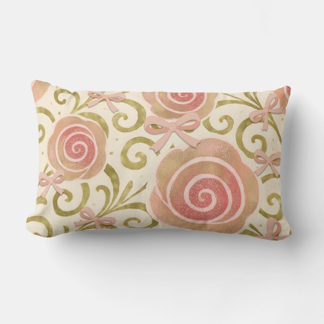 Coussin Rectangle Fleurs roses et or avec des roses de princesse à r (Recto)