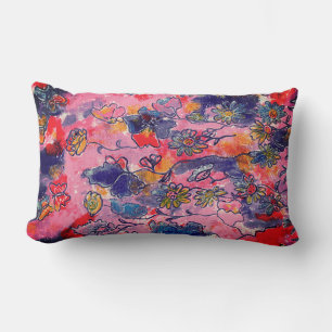 Coussin Rectangle Fleurs roses et violettes Jardin Aquarelle origina
