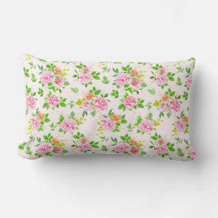 Coussin Rectangle Fleurs Roses florales avec Motif Feuille vert