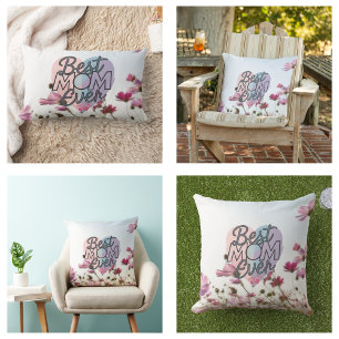 Coussin Rectangle Fleurs roses Meilleure Maman Joyeuse Fête des Mère