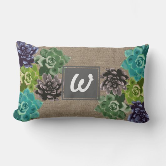 Coussin Rectangle Fleurs Succulentes Burlap - Personnalisé (Recto)