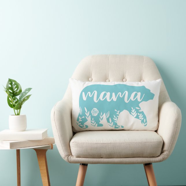 Coussin Rectangle Fleurs turquoise de l'ours de maman (Chaise)