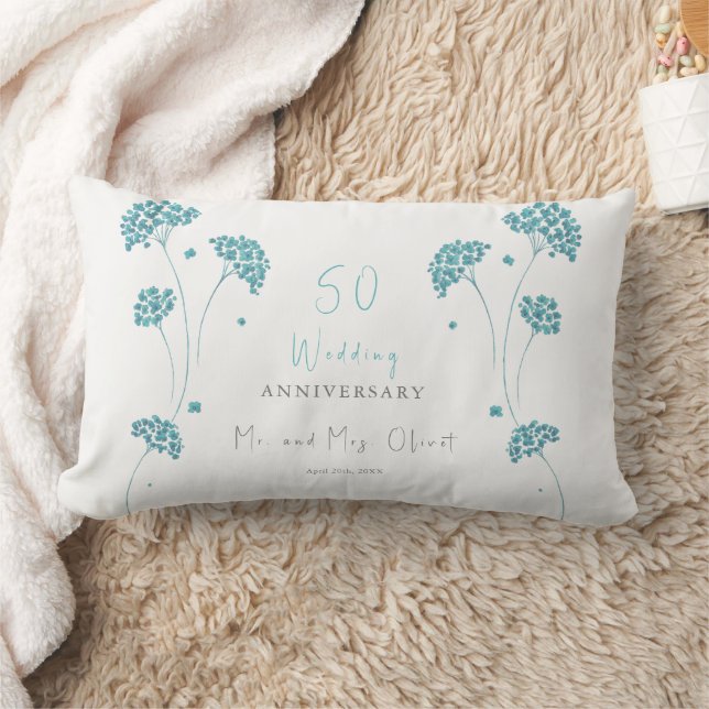 Coussin Rectangle Fleurs turquoise mignonnes Anniversaire Mariage 50 (Couverture)