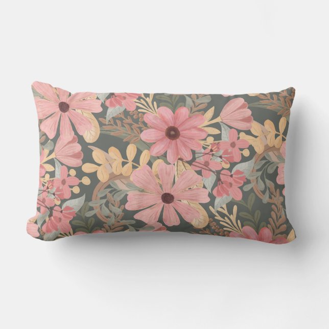 Coussin Rectangle Fleurs vertes rose Sage Laisser Motif Aquarelle (Recto)