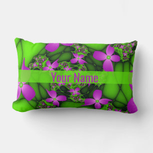Coussin Rectangle Fleurs Vertes Roses Néon Abstraites Modernes Nom