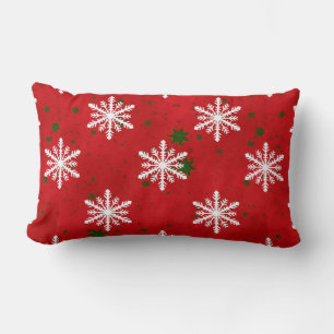 Coussin Rectangle Flocon de neige de vacances d'hiver Rouge Vert Fon
