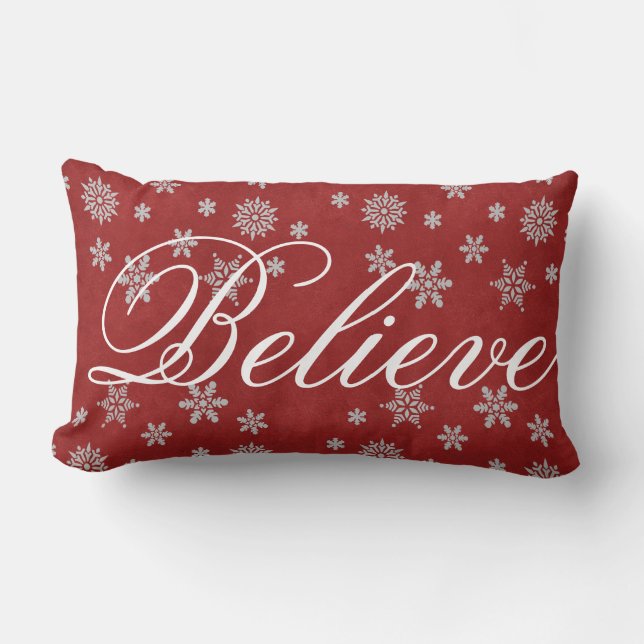 Coussin Rectangle Flocon de neige décoratif de Noël, croyez aux fête (Recto)