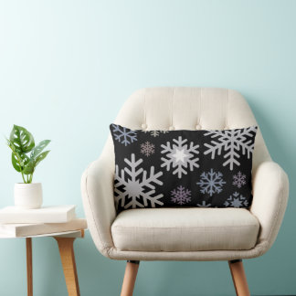 Coussin Rectangle Flocons de neige aux couleurs pastel sur fond noir