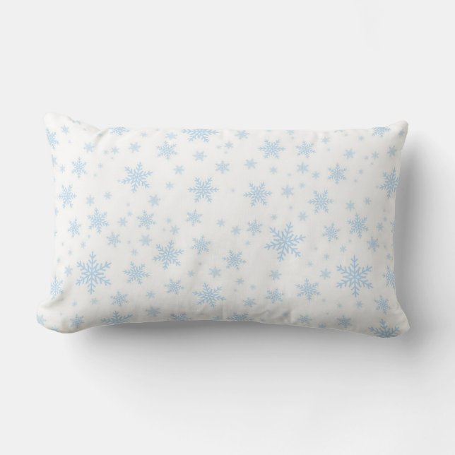Coussin Rectangle Flocons de neige bleu clair sur fond blanc (Recto)