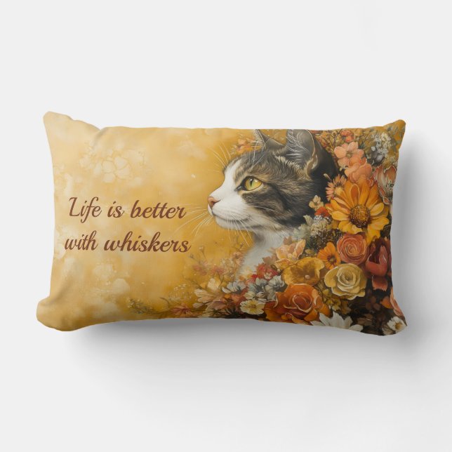 Coussin Rectangle Floral Cat & Custom Quote (Recto)
