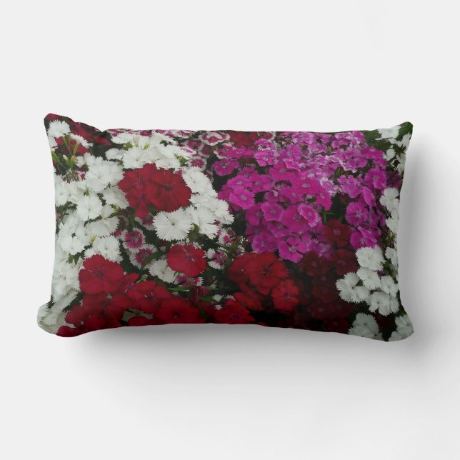 Coussin Rectangle Floral Dianthus blanc, rose et rouge (Recto)