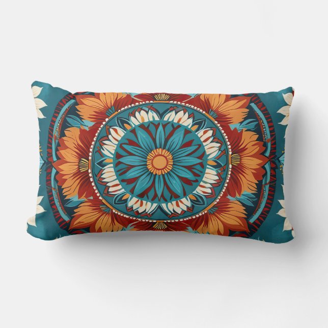 Coussin Rectangle Floral géométrique d'inspiration autochtone (Recto)