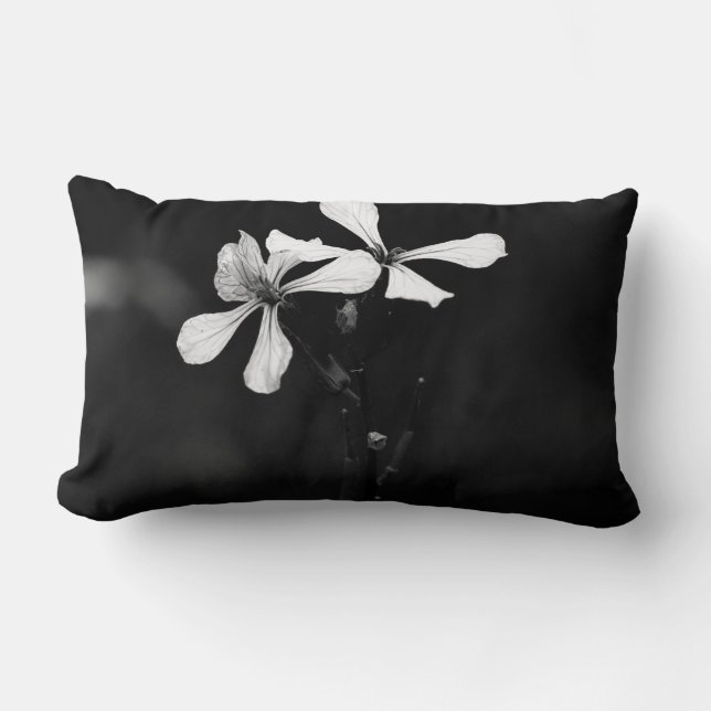 Coussin Rectangle floral noir et blanc minimal (Recto)