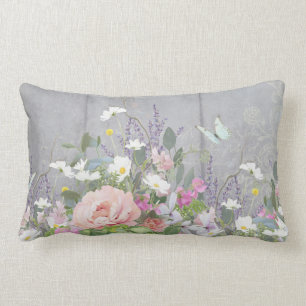 Coussin Rectangle Floral Peony Peony Fleurs sauvages Bois rustique