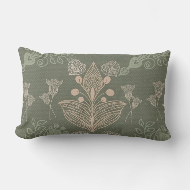 Coussin Rectangle Floral rose vintage Sage (Recto)
