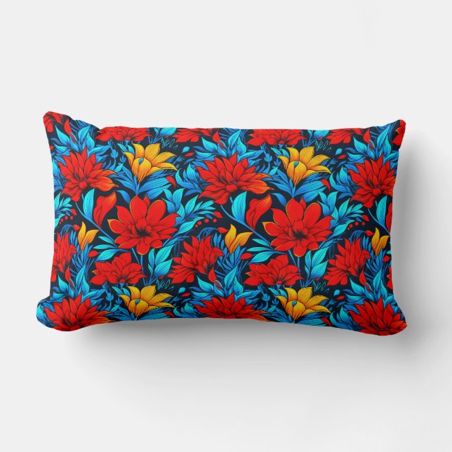 Coussin Rectangle Floral Rouge jaune Fleurs Motif-13075 (Recto)