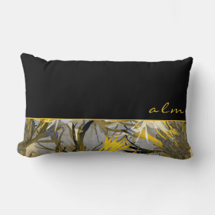 Coussin Rectangle Flore artistique noire et jaune  Monogramme