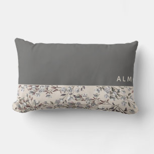 Coussin Rectangle Flore beige gris et lin  Monogramme