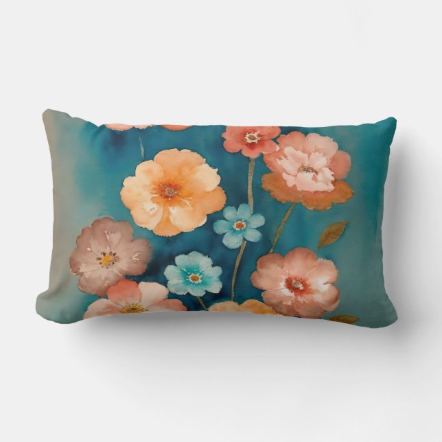 Coussin Rectangle Flore bleue, bronze et rouille (Recto)