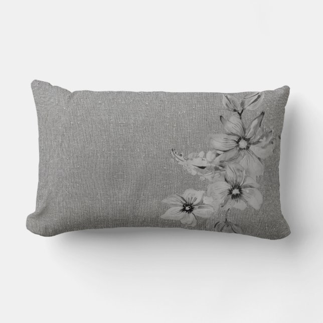 Coussin Rectangle Flore Faux Lin Texture Gris Monochromatique (Recto)