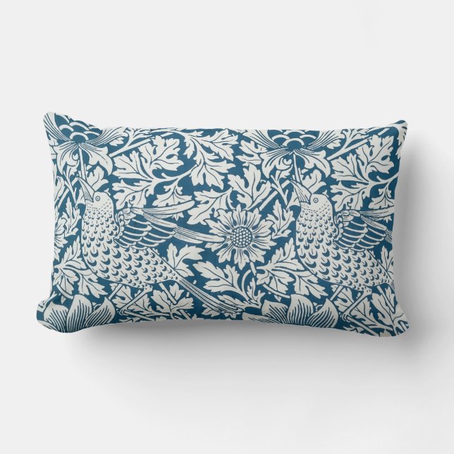 Coussin Rectangle Flore Flore Fleurs Feuilles Oiseaux Bleu (Recto)
