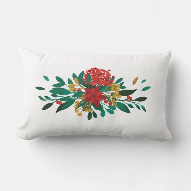 Coussin Rectangle Flore moderne rouge vert et or Noël (Recto)
