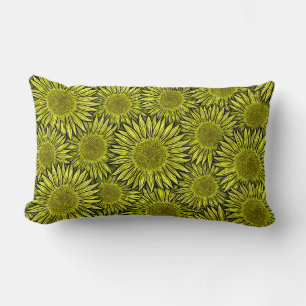 Coussin Rectangle Flore Rustique Tournesol Jaune Main tirée