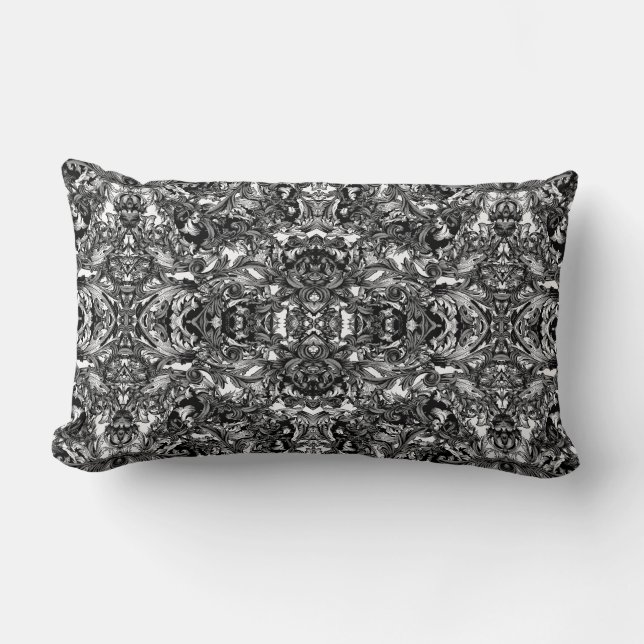 COUSSIN RECTANGLE FLOTTE ORNAMENTALE BAROQUE NOIR ET BLANC (Recto)